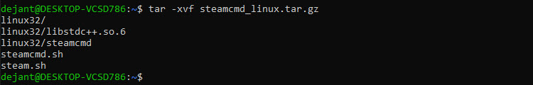 Unpacking SteamCMD tar file.