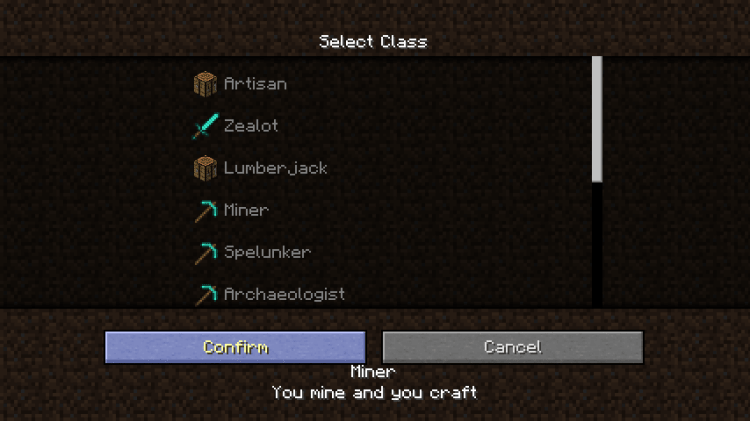 mincraft level-up mod classes
