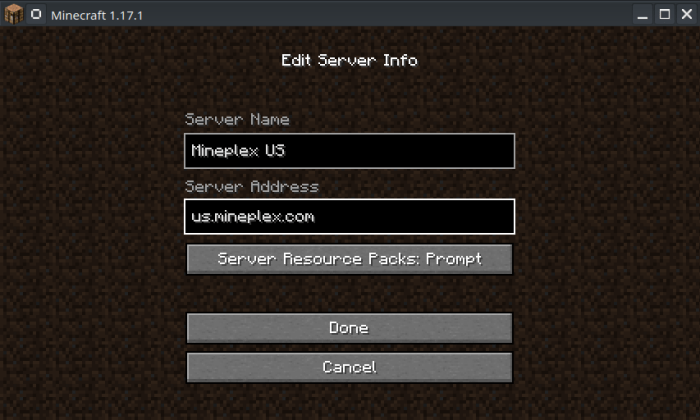 Joining a server with Minecrifet Java Edition on PC to play Multiplayer mode