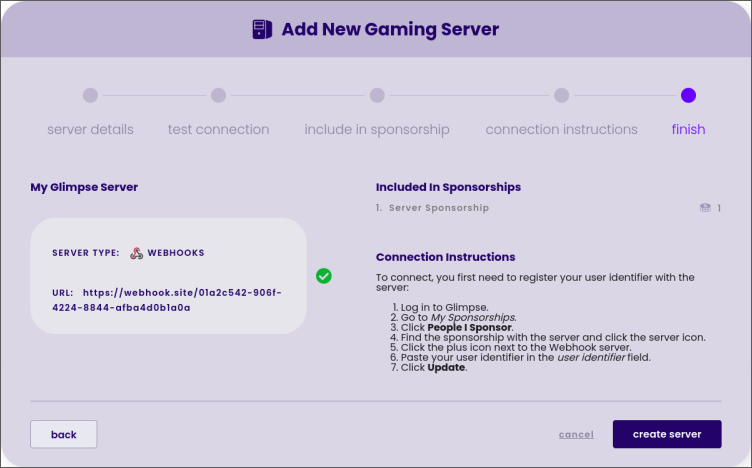 climpse create server confirmation