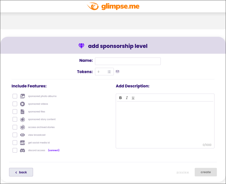 glimpse add sponsorship levels