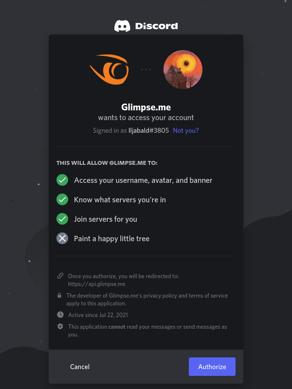 glimpse discord account permission