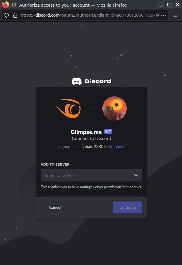 glimpse discrod server select