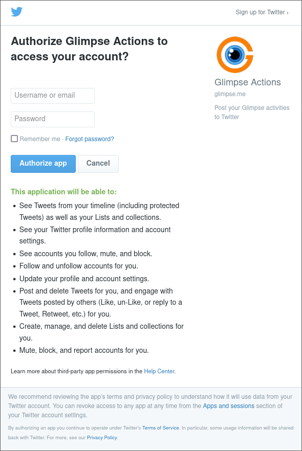 glimpse twitter permission