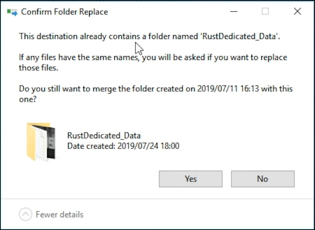 Confirm folder replace when prompted about a file name conflict