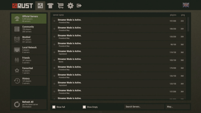 rust streamer mode server list