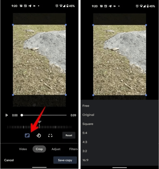 google photos crop aspect ratio