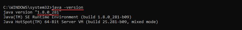 Checking Java version in the command prompt.