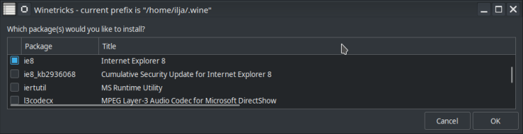 ie8 dll in winetricks.