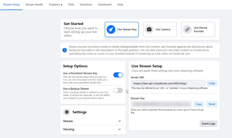 stream key on facebook live